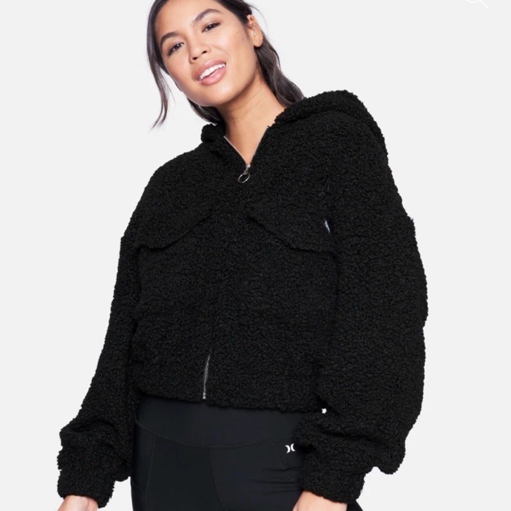 Hurley Women's Cozy Black Teddy Jacket-size large - Picture 2 of 7
